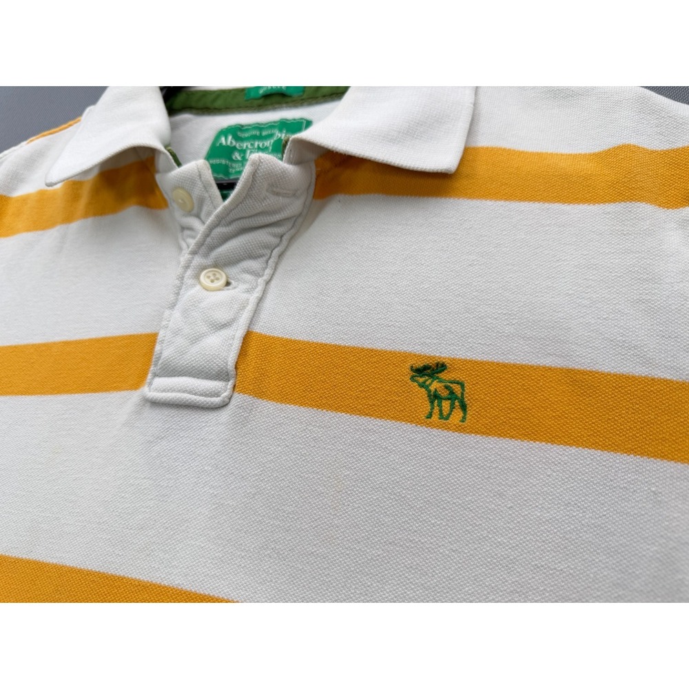 Abercrombie & Fitch Vintage Polo Shirt White Yellow Striped Muscle Fit | Mens XL - Picture 2 of 9
